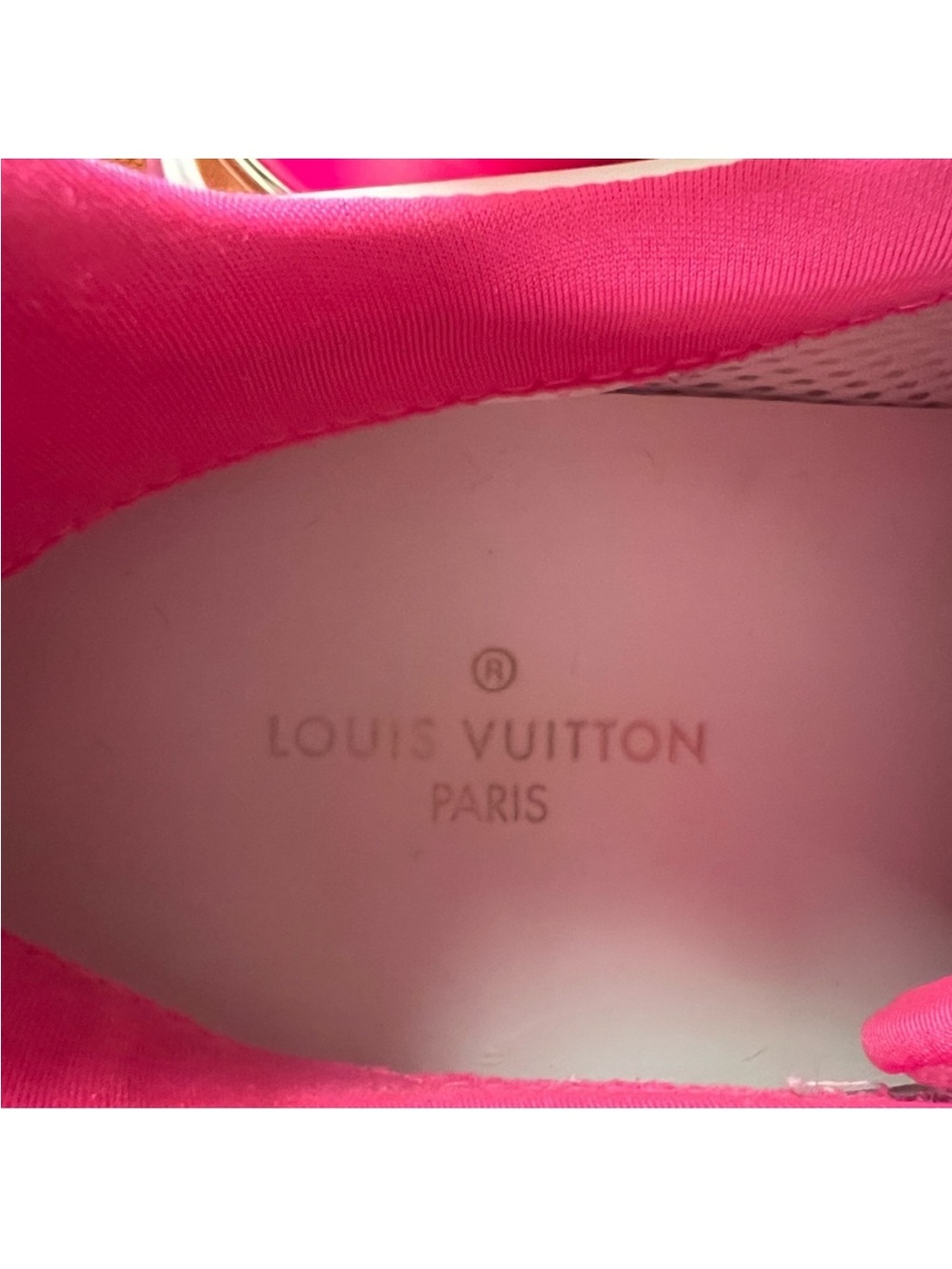 Louis Vuitton White & Hot Pink Low-Top Sneakers with Gold Accent - Picture 7 of 12